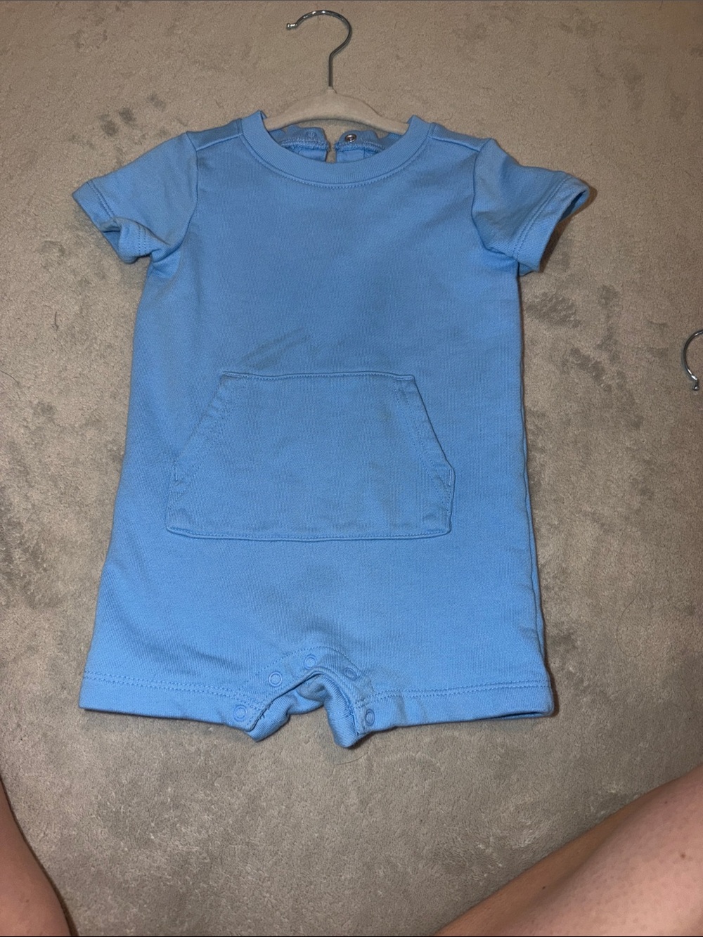 Primary Light Blue Short Sleeve Romper with Kangaroo Pocket